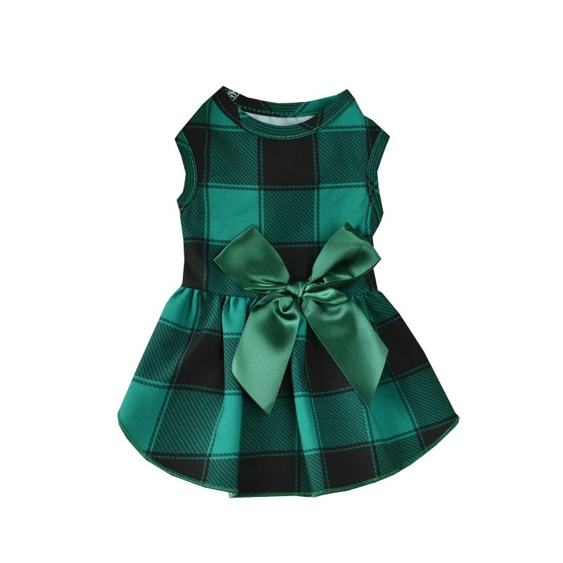 Grid pet frock - green
