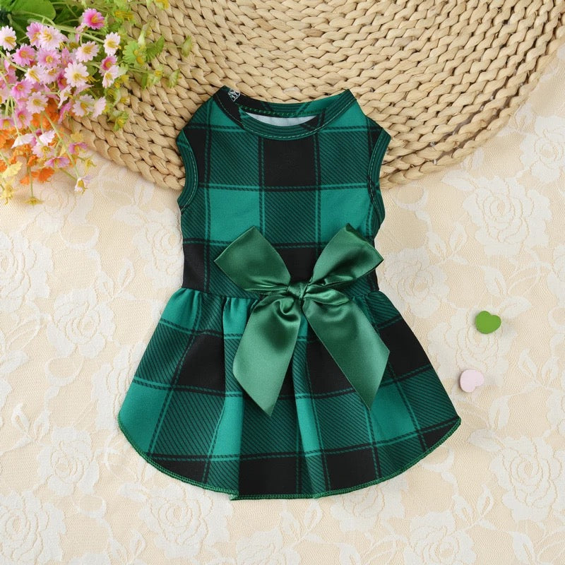 Grid pet frock - green