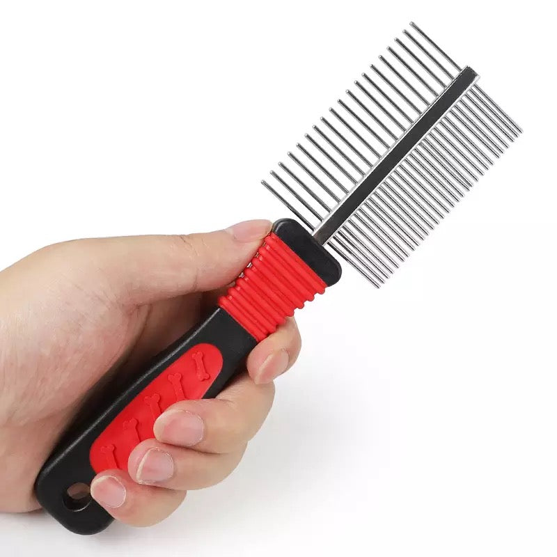 Pet comb - red | double sided stainless steel