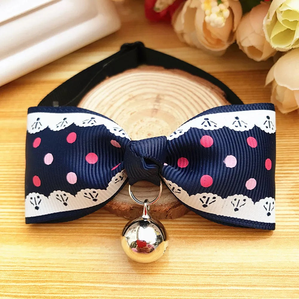 Printed Pet bows with bell adjustable