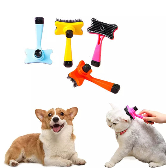 Pet grooming brush – one button hair removal